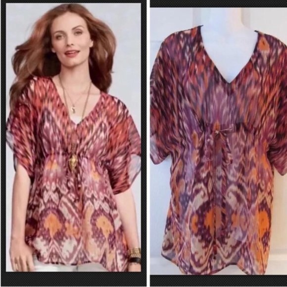 Cabi style# 415 Kimono Ikat Print Draw String Sheer Oversize Top Tunic Blouse M - Picture 1 of 8